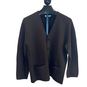 St Croix Knits Mens Brown 100% Zephyr Wool V Neck Cardigan Sweater Size L